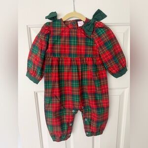 Stitchy Fish Christmas Cheer Romper Red Plaid 9 M